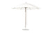 The Ledge Lounger Essential Fiberglass Umbrella - 11 Octagon Pulley features a wide canvas canopy and sleek, minimalist design. It boasts a smooth silver pole and round base, crafted from marine-grade fabrics for lasting durability in any environment, against a plain white background.