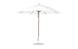 The Ledge Lounger Essential Fiberglass Umbrella - 11 Octagon Pulley features a wide canvas canopy and sleek, minimalist design. It boasts a smooth silver pole and round base, crafted from marine-grade fabrics for lasting durability in any environment, against a plain white background.