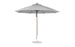 The Ledge Lounger Essential Fiberglass Umbrella - 11 Octagon Pulley features a round canopy with a central pole on a circular base. Made from marine-grade fabrics, this wind-resistant umbrella provides ample shade and its simple, modern design suits any outdoor setting.