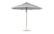 The Ledge Lounger Essential Fiberglass Umbrella - 11 Octagon Pulley features a round canopy with a central pole on a circular base. Made from marine-grade fabrics, this wind-resistant umbrella provides ample shade and its simple, modern design suits any outdoor setting.