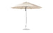 The Ledge Lounger Essential Fiberglass Umbrella features an 11 octagon beige canopy of marine-grade fabric and a silver pole on a white background. Wind-resistant and open, its pole is anchored in a circular base.