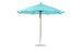 The Ledge Lounger Essential Fiberglass Umbrella - 11 Octagon Pulley, featuring wind-resistant marine-grade fabrics with a tall blue and white striped pattern, stands upright on a slim metal pole with a round base, isolated against a plain white background.