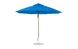 The Ledge Lounger Essential Fiberglass Umbrella features an 11 octagon canopy in blue with a white pole and round base. Made from marine-grade fabrics, its wind-resistant and boasts a classic design perfect for outdoor shading.