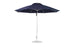 The Ledge Lounger Essential Fiberglass Umbrella features a wide, slightly domed canopy made from marine-grade fabrics. This durable 11 octagon umbrella with a sturdy metal pole stands on a circular base, offering ample shade for any outdoor space.