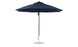 The Ledge Lounger Essential Fiberglass Umbrella features an 11 octagon canopy and metal pole on a circular base. Its fully open, showcasing its wind-resistant, simple yet modern design with durable marine-grade fabrics, ideal for outdoor use.