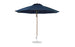 The Ledge Lounger Essential Fiberglass Umbrella features an 11 octagon-shaped canopy, made from marine-grade fabrics with a metal pole and round base, offering style and wind resistance.