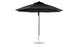 A Ledge Lounger Essential Fiberglass Umbrella - 11 Octagon Pulley features a black marine-grade fabric canopy and a straight silver pole. Its flat round base offers stability, ensuring wind resistance as it stands fully open against a white background.