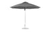 The Essential Fiberglass Umbrella - 11 Octagon Pulley by Ledge Lounger features a grey canopy with marine-grade fabrics, a white metal pole, and is wind-resistant. It stands upright on a round base, perfect for patios or gardens.