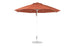 The Ledge Lounger Essential Fiberglass Umbrella features a rust-colored canopy made from marine-grade fabrics, an 11 octagon shape with a pulley system, a straight white pole, and sits on a circular flat base.