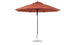 The Essential Fiberglass Umbrella - 11 Octagon Pulley by Ledge Lounger is a large, rust-colored patio umbrella with a sleek black pole and round metal base, made from marine-grade fabrics and fully open for side viewing.