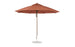 The Ledge Lounger Essential Fiberglass Umbrella, an 11 Octagon Pulley in brown with marine-grade fabrics and a metal pole with a round base, is showcased fully opened against a plain white background.