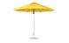 A lime green Essential Fiberglass Umbrella by Ledge Lounger, featuring an 11 octagon canopy made from marine-grade fabrics and a silver metal pole on a circular base, isolated against a white background.