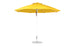 The Essential Fiberglass Umbrella by Ledge Lounger is a fully opened, wind-resistant, large yellow patio umbrella with an 11 octagon canopy, made from marine-grade fabrics. It features a white pole and round metal base against a plain white background.