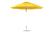 The Essential Fiberglass Umbrella by Ledge Lounger is a fully opened, wind-resistant, large yellow patio umbrella with an 11 octagon canopy, made from marine-grade fabrics. It features a white pole and round metal base against a plain white background.