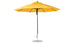 The Essential Fiberglass Umbrella - 11 Octagon Pulley by Ledge Lounger is a bright yellow, wind-resistant outdoor umbrella with a wide canopy and central metal pole, designed to stand upright on a circular base for optimal shade.