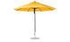 The Essential Fiberglass Umbrella - 11 Octagon Pulley by Ledge Lounger is a bright yellow, wind-resistant outdoor umbrella with a wide canopy and central metal pole, designed to stand upright on a circular base for optimal shade.
