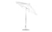 Introducing the Essential Fiberglass Umbrella by Ledge Lounger, a 9 octagon umbrella made with wind-resistant marine-grade fabric. It features a sleek design with a circular base, adjustable pole, angled canopy, and crank auto tilt to display its minimalistic style in white.