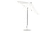 The Ledge Lounger Essential Fiberglass Umbrella features a 9 octagon canopy made of marine-grade fabrics, a black pole, and a round silver base. It stands open against a white background with an auto tilt crank mechanism for easy adjustment.