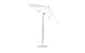 The Ledge Lounger Essential Fiberglass Umbrella features a 9 octagon canopy with crank auto tilt, durable wooden pole, and marine-grade fabrics, offering reliable shade and style for patios or gardens with its sleek design against a plain white backdrop.