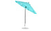The Ledge Loungers Essential Fiberglass Umbrella - 9 Octagon Crank Auto Tilt features a turquoise and white striped canopy. It boasts a durable long black pole and round silver base made of marine-grade materials, promising both style and resilience against a plain white backdrop.
