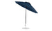 The Ledge Lounger Essential Fiberglass Umbrella - 9 Octagon Crank Auto Tilt has a dark blue marine-grade canopy and a sleek design. Its tilted canopy and sturdy black pole ensure easy adjustable shading, while the robust white base makes it ideal for any outdoor setting.