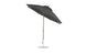A 9 Octagon Crank Auto Tilt Essential Fiberglass Umbrella by Ledge Lounger features marine-grade fabrics, a black metal pole, and sturdy base. This sleek design includes a tilting mechanism and is displayed against a white background.