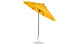 The Ledge Lounger Essential Fiberglass Umbrella, available in yellow, features a 9 octagon canopy made with marine-grade fabrics. Its design includes a metal pole with a crank for tilt adjustment and a round base for stability, providing durable outdoor shade.