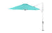 The Ultra Cantilever Umbrella by Ledge Lounger, an 11 octagon with a green and white stripe design, includes a rechargeable outdoor light. Supported by a tall light-colored metal pole with a hand crank, it’s perfect for enhancing your patio day or night.