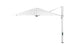 The Ledge Loungers Ultra Cantilever Umbrella - 13 Octagon is a large white patio umbrella with a metal pole and crank handle, featuring a rechargeable umbrella light. The extended canopy secured by a horizontal arm casts a welcoming glow over your patio space.