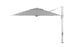 The Ledge Lounger Ultra Cantilever Umbrella - 13 Octagon is a large, gray patio umbrella with a side-mounted pole, adjustable lever, and vertical silver metallic post. It includes a rechargeable light to illuminate your patio space while providing ample shade.