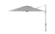 The Ledge Lounger Ultra Cantilever Umbrella - 13 Octagon is a large, gray patio umbrella with a side-mounted pole, adjustable lever, and vertical silver metallic post. It includes a rechargeable light to illuminate your patio space while providing ample shade.