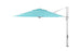 The Ultra Cantilever Umbrella - 13 Octagon by Ledge Lounger is a turquoise and white striped cantilever patio umbrella with a silver stand, ideal for your patio. It features a sturdy arm from its vertical pole, and you can add an optional rechargeable umbrella light to enhance outdoor evenings.