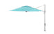 The Ultra Cantilever Umbrella - 13 Octagon by Ledge Lounger is a turquoise and white striped cantilever patio umbrella with a silver stand, ideal for your patio. It features a sturdy arm from its vertical pole, and you can add an optional rechargeable umbrella light to enhance outdoor evenings.