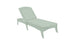 The Legacy Chaise by Ledge Lounger is a light green adjustable lounge chair with a raised backrest and clean lines. Ideal for outdoor spaces, it features four sturdy legs and is stylishly depicted in a minimalist graphic against a white background.