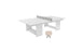 The Ledge Lounger Table Tennis Set is a modern white piece perfect for outdoor fun, featuring a sleek rectangular design. It includes a centrally positioned net and wooden paddles neatly arranged on the floor.
