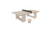 The Ledge Lounger beige Table Tennis Set includes a minimalist table, black net, and two sleek beige paddles, ideal for outdoor entertainment.