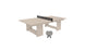 The Ledge Lounger Table Tennis Set features a minimalist white table with sturdy rectangular legs, ideal for outdoor fun. It includes a black net and two grey paddles, promising endless entertainment.