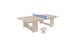 The Table Tennis Set by Ledge Lounger showcases a minimalist white table with a sleek blue mesh net. Two pristine paddles rest against it, blending simplicity and contemporary design, perfect for outdoor entertainment.