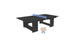 The Ledge Lounger Table Tennis Set includes a blue net and two beige paddles against a black table, set on a plain white background, ideal for outdoor entertainment and appealing to ping pong enthusiasts.