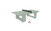 A minimalist gray rectangular ping pong table with a black net offers perfect outdoor entertainment. Its sleek, modern design is enhanced by two white paddles and balls from Ledge Loungers Table Tennis Set positioned next to it.