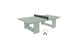 A minimalist gray rectangular ping pong table with a black net offers perfect outdoor entertainment. Its sleek, modern design is enhanced by two white paddles and balls from Ledge Loungers Table Tennis Set positioned next to it.