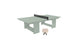 The Ledge Lounger Table Tennis Set features a light green table with a black net for outdoor fun. Two beige paddles are ready for play, and the modern block-style base adds a sleek touch to this inviting minimalist setup.