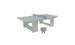 An abstract illustration features a simplified gray Table Tennis Set by Ledge Lounger with a blue net, accompanied by two paddles below, ready for lively matches.
