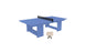 The Ledge Lounger Table Tennis Set features a sleek blue table with a black net, ideal for outdoor fun. Two beige paddles with black handles complement the minimalist design and sturdy rectangular legs.