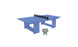 The Ledge Lounger Table Tennis Set offers an ideal outdoor entertainment setup with a blue table and black net, while two gray paddles rest casually on one side, creating a minimalistic ping pong scene.