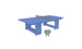 The Ledge Lounger Table Tennis Set includes a blue rectangular table with a white net in the center. Nearby, two gray paddles lie crossed, ideal for outdoor entertainment.