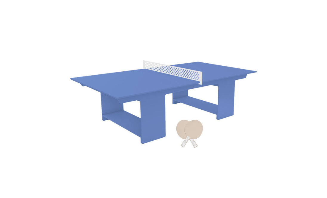 Enjoy outdoor entertainment with the minimalist blue Ledge Lounger Table Tennis Set, which includes two paddles and a ball for endless ping pong fun.