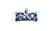 The Autograph Headrest Pillow by Ledge Lounger is a rectangular pillow featuring a blue and white tie-dye pattern with a matching fabric handle, ideal for in-pool relaxation.