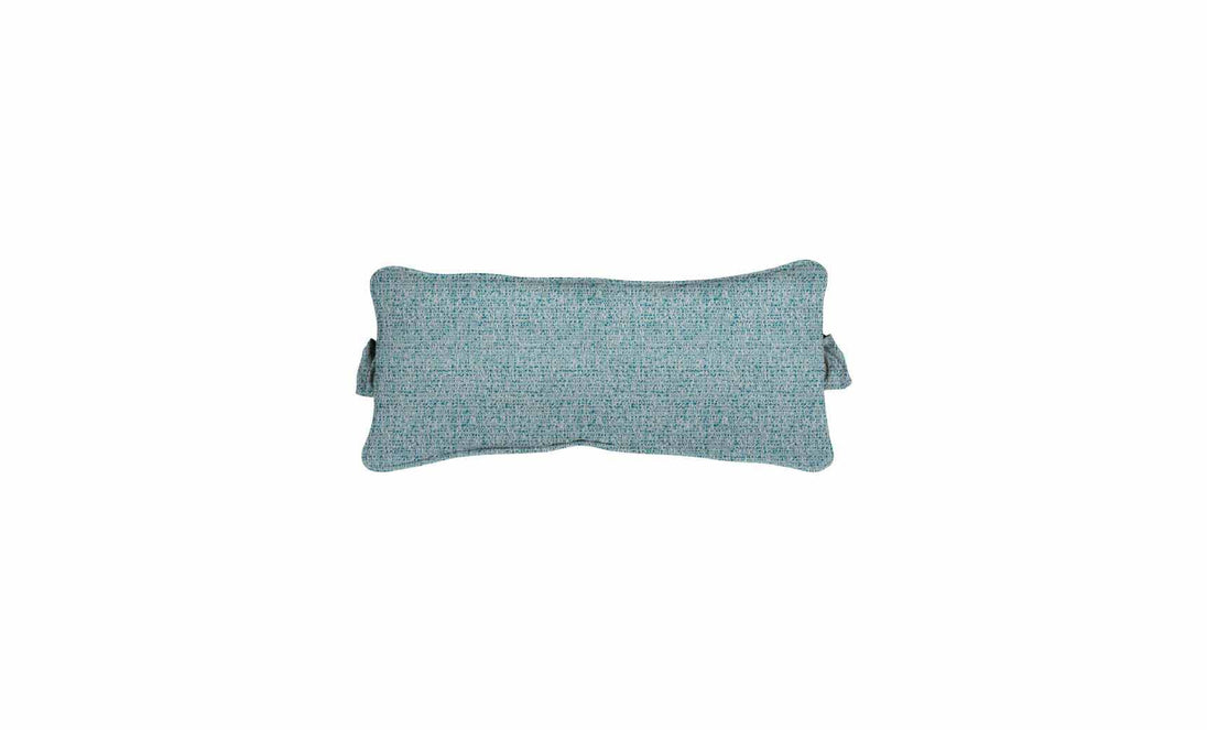 The Ledge Lounger Signature Headrest Pillow, a rectangular textured turquoise lumbar pillow with slightly rounded corners and side loops, is ideal for in-pool relaxation.