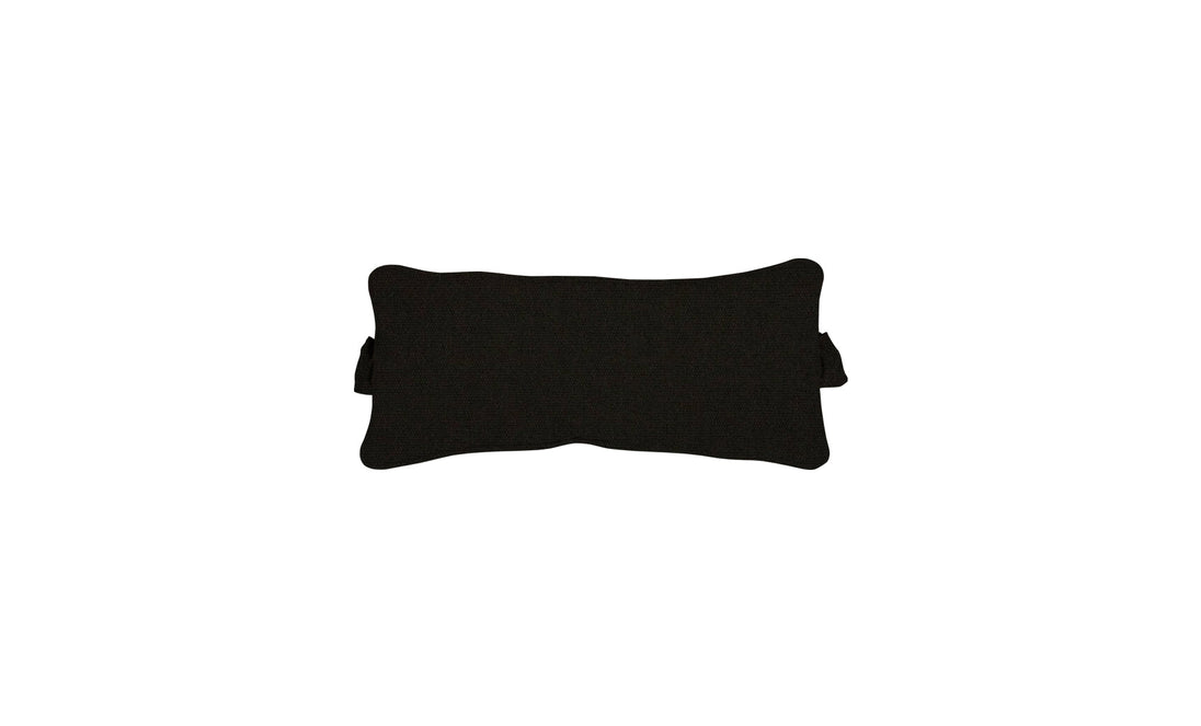 The Ledge Lounger Signature Headrest Pillow is a rectangular black pillow with a soft, textured surface and two small fabric loops on each side, ideal for in-pool relaxation. It’s centrally placed against a white background.
